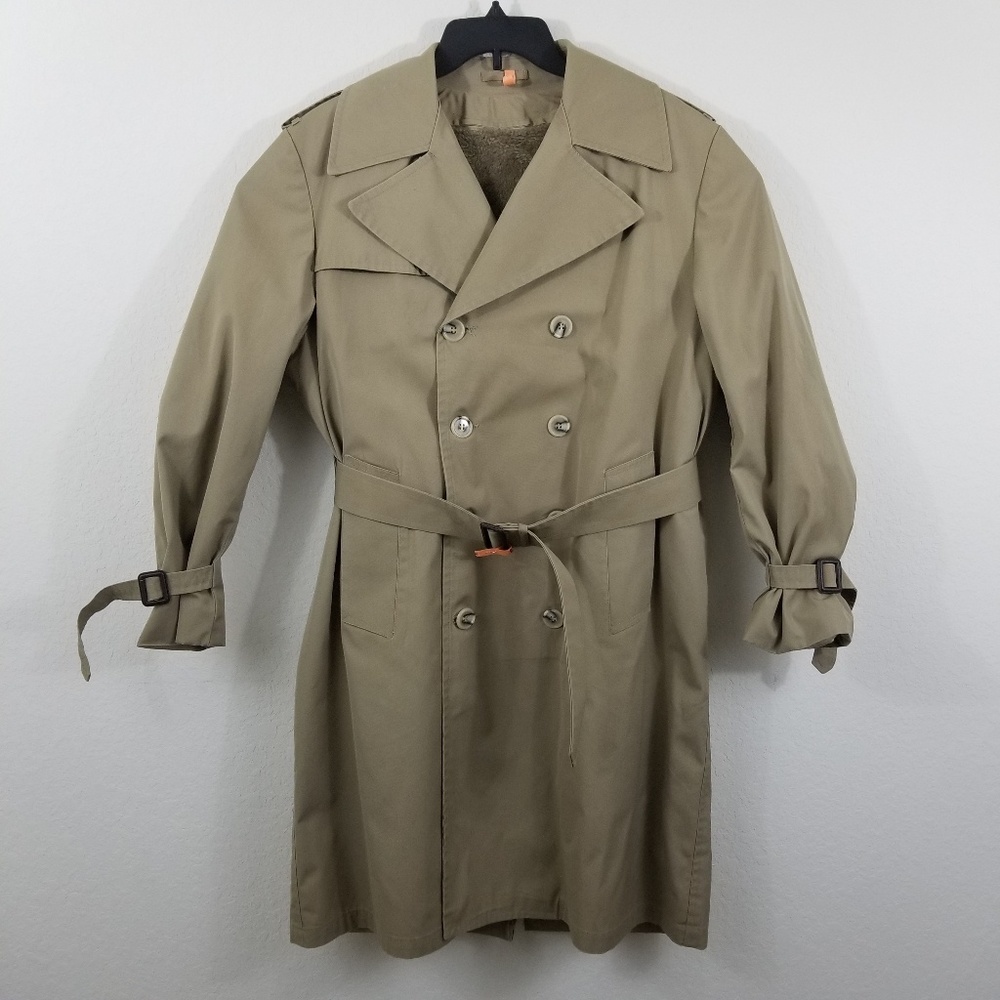 Vintage Clipper Mist Khaki Trench Coat Mens Sz 38